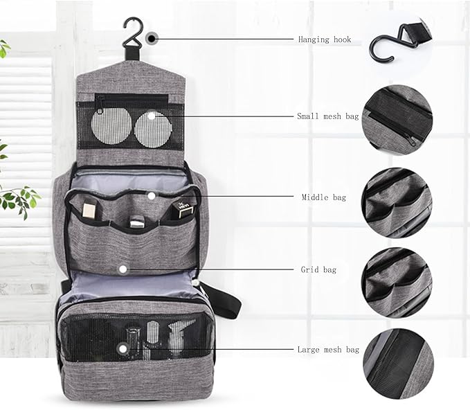 Travel toilet bag is used to store toiletries, with a large capacity storage hanging toilet bag (Gray)