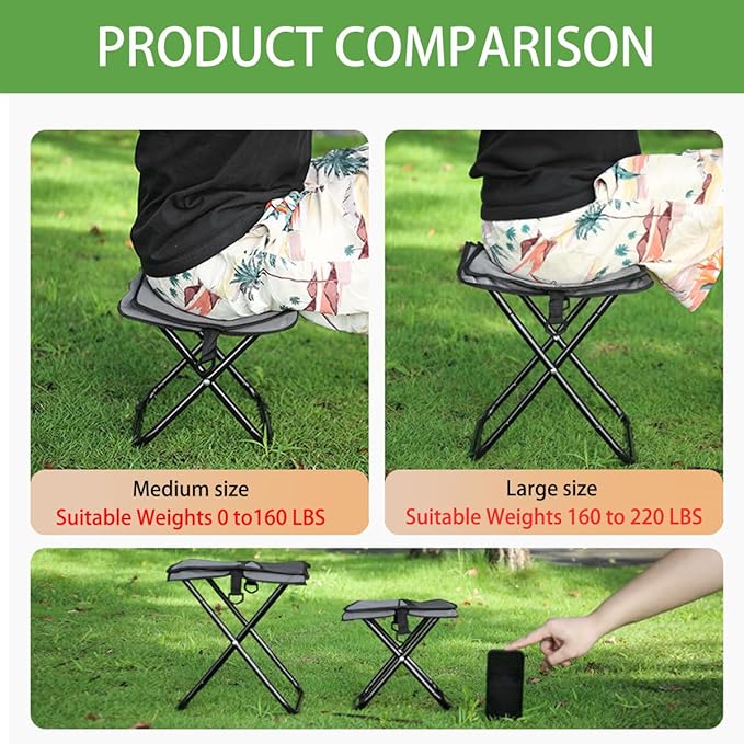 2-in-1 Collapsible Camping Stool & Sling Bag / 220LB Load Capacity Folding Portable Fishing Stool/Collapsible Stool for Camping, Hiking, Fishing, Gardening & Beach Outdoor Activities,Grey