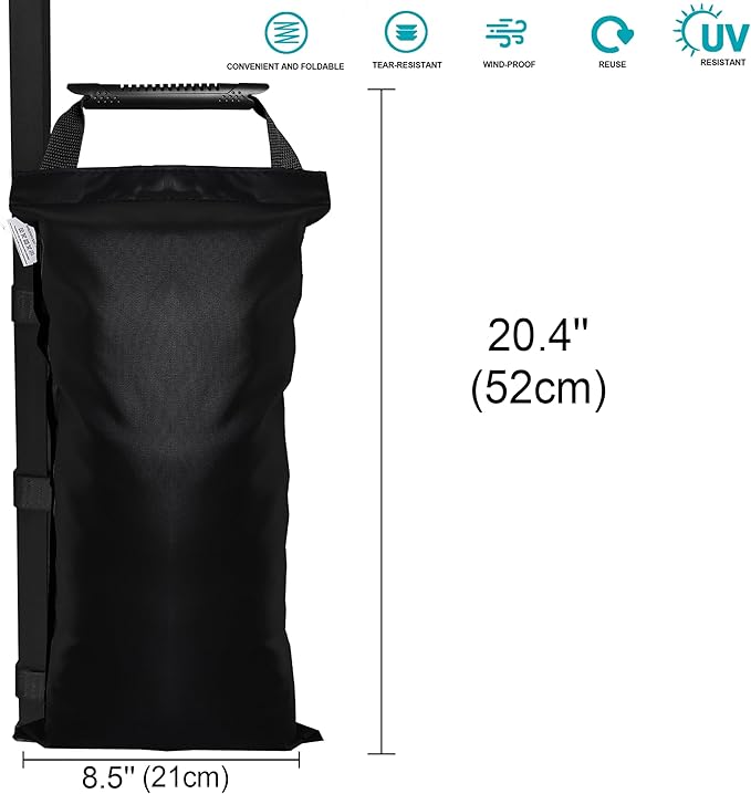 6 Pack (NO Sand) SANWAY 220 LBS Sand Bags for Canopy Weights(Unfilled)-Portable and Durable to Secure Tents, Canopies, and Umbrellas at Outdoor Events (Black, 180 LBS)