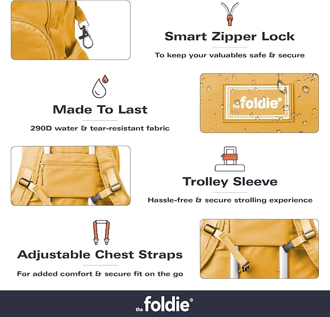 The Foldie Packable Backpack for Travel 32L - Lightweight Foldable Backpacks with Trolly Sleeve & RFID Protection - Water-repellent Casual Daypack Backpacks for Hiking, Camping & Gym - Yellow