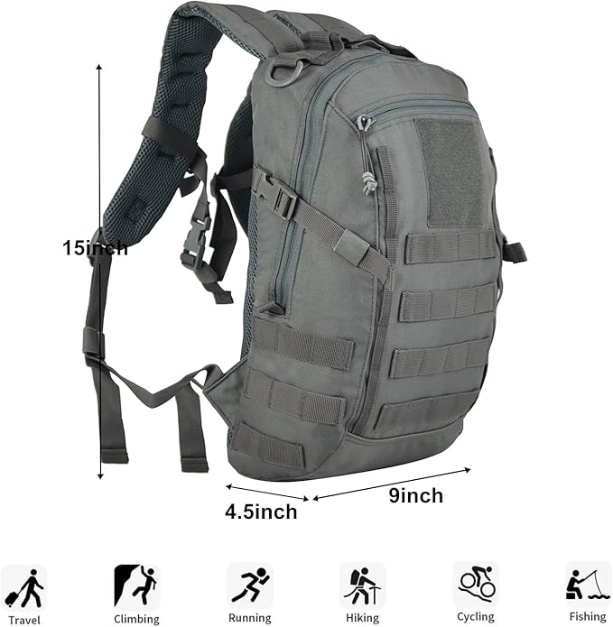 Small Tactical Backpack 12L Molle Bag Rucksack Army Daypack Military Daypack for Outdoor,Hiking (Grey)