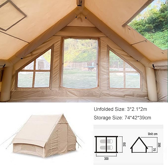 GeRRiT Inflatable Glamping Tent Canvas Bell Tent 2-8 Person Large Yurt Tent Easy Setup Waterproof Breathable Outdoor Oxford Canvas Teepee Tents 4-Season for Family Camping Hiking