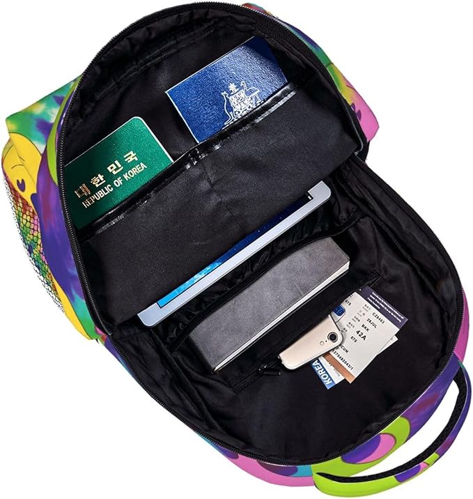 Lightweight Daypack Backpack for Trekking Work Running, Big Capacity Multipurpose Anti-Theft Bookbag, Colorful Alien Tie Dye Art Business Computer Bag