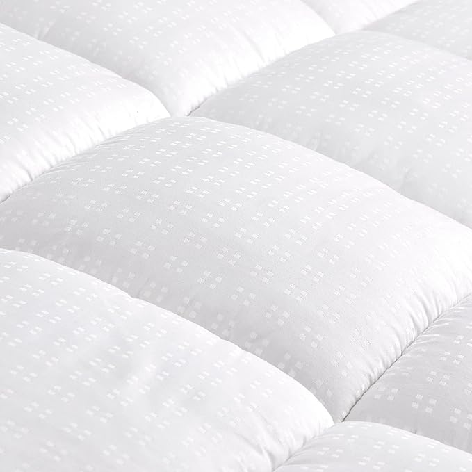 SLEEP ZONE Twin XL Cotton Mattress Topper, Ultra Fluffy Soft Mattress Pad Pillowtop Cooling Mattress Cover Fits 8-21 inch Deep Pocket, White