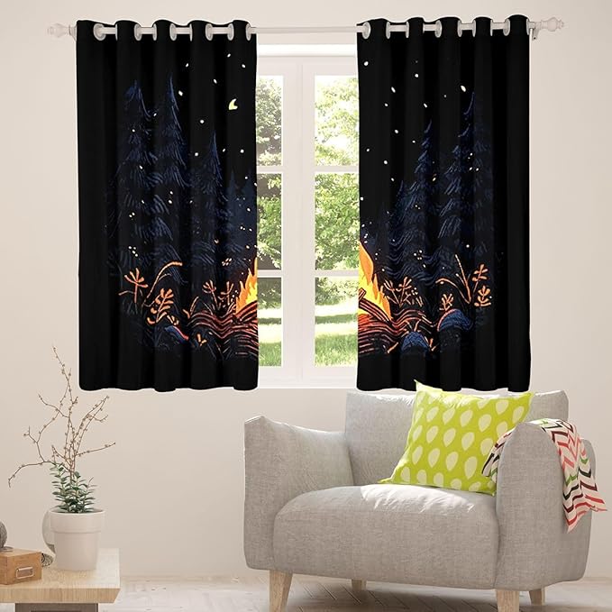 Feelyou Vintage Campfire Curtains for Bedroom Living Room Camping Camper Blackout Darkening Drapes Camping Decor Window Treatments, 2 Panels 52 x 90 Inch Room Decor