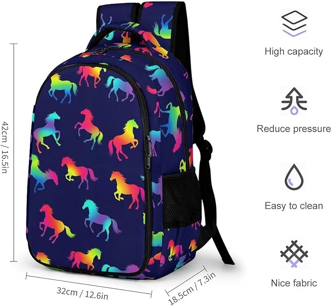 Travel Laptop Backpack Rainbow Horses for Men Women, Water Resistant Business Anti Theft Computer Bag with Multi Compartments for College Work Hiking