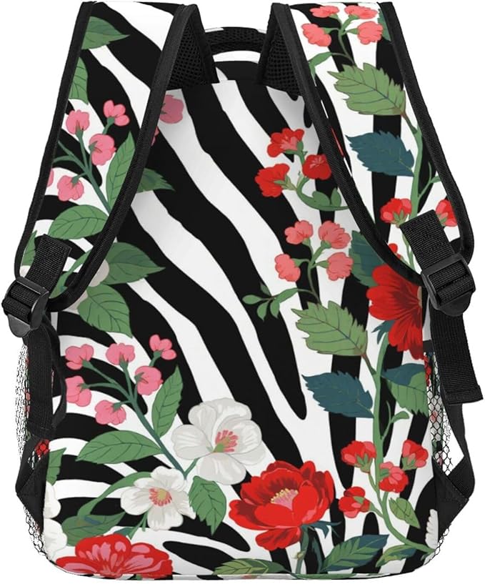 Polyester Daypack Backpack for Trekking Picnic Walking Cycling, Large Capacity Anti-Theft Multipurpose Shoulder Bag, Cheetah Leopard Print Floral Pattern White Casual Daypack