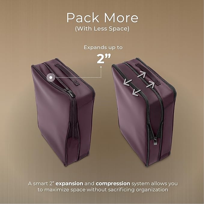 Briggs & Riley Compression Packing Cube Set - Bag Organizer for Check In Suitcase & Luggage, For Women & Men, Pack Accessories for Vacation - 3-Piece, Plum