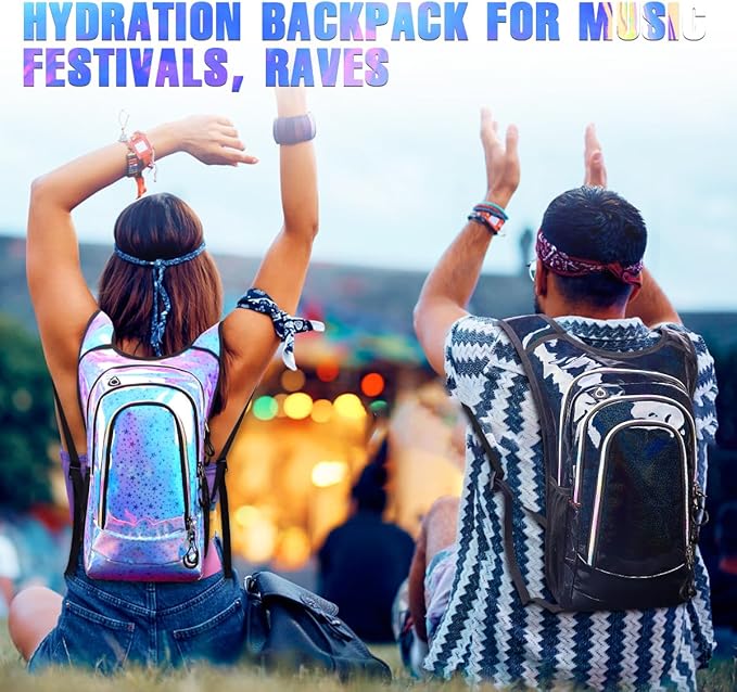 Hydration Backpack, Festival Rave Hydration Pack, Water Backpack with 2L Hydration Bladder, Rave Backpack Hydration Pack Hydropack Hydro for Hiking, Biking, Festivals, Raves