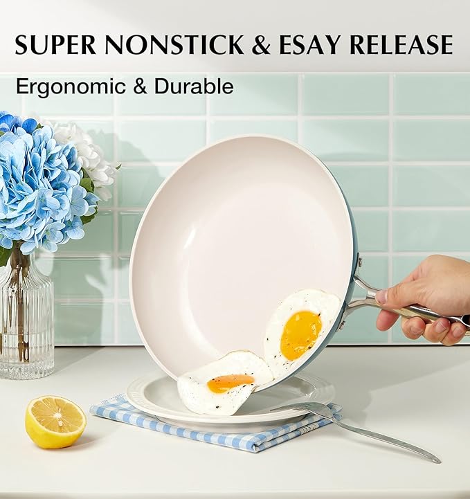 KOCH SYSTEME CS Nonstick Frying Pan Skillet, 8 Inch Non Stick Skillet with Stay-Cool Stainless Steel Handle, Omelet Pan with Nonstick Ceramic Coating, PFOA Free, Dishwasher & Oven Safe, Blue