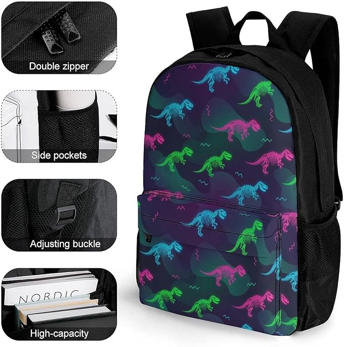 Sports Gym Outdoor Backpack Dinosaur College Bookbag with Large Capacity Rucksack for Men Women