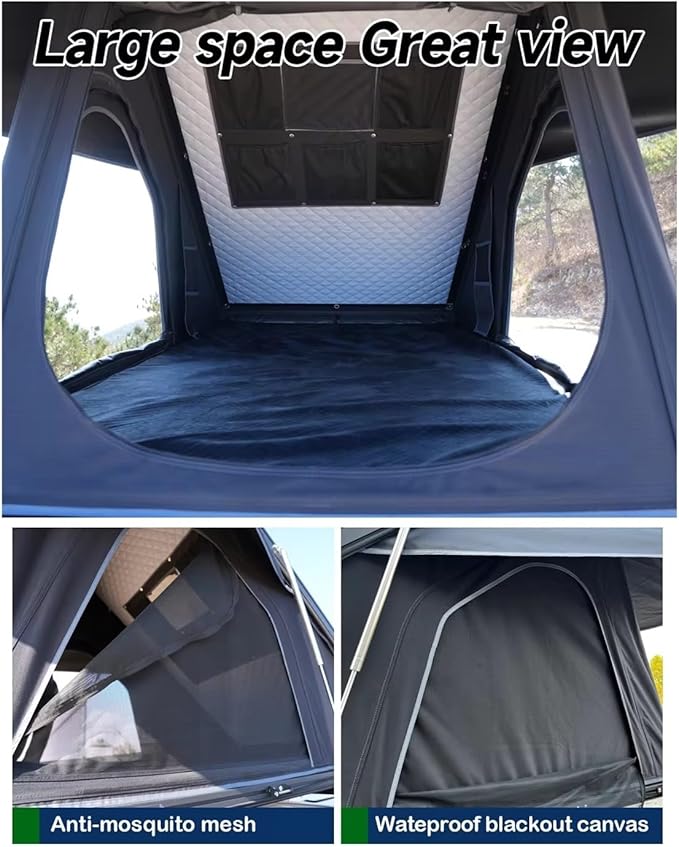 Hard Shell Rooftop Tent with Solar Panel & Winter Thermal Layer | 2-Person All-Weather for Jeep SUV Truck Van | 4-Season Hardshell Camping