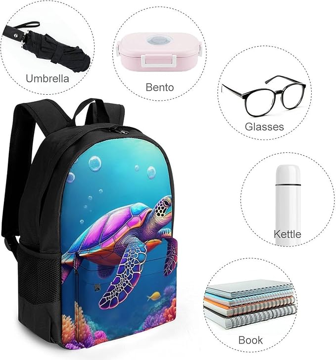 Supdreamc Men Women Polyester Sea Turtle Daypack Backpack Large Capacity Carry On Bag With Smooth Zippers for Hiking Picnic Walking Cycling