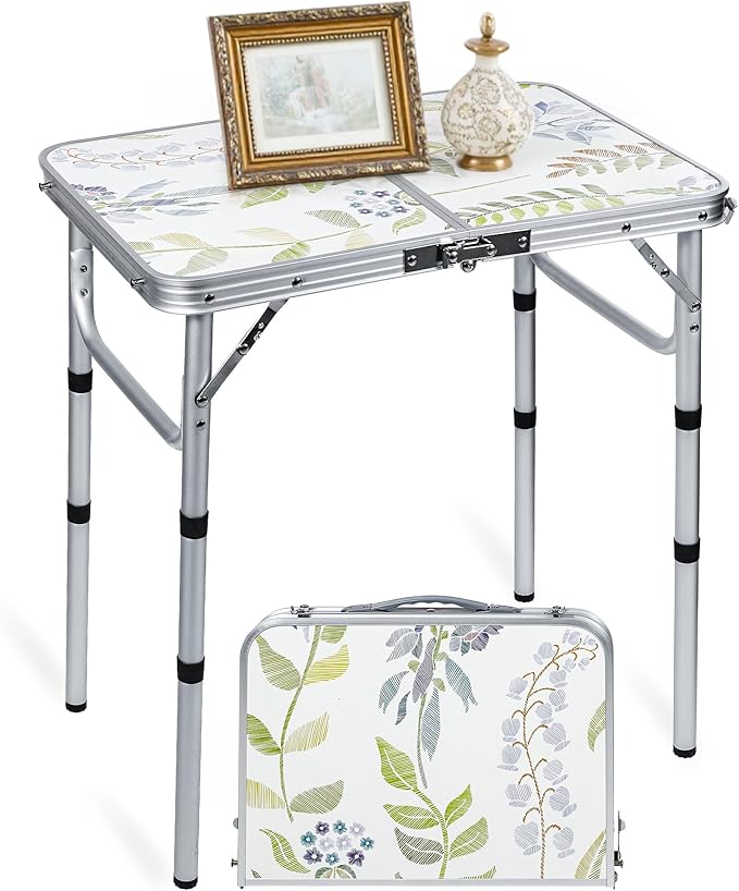 RedSwing Camping Table 2ft Portable Pinic Table Adjustable Height Small Card Table Aluminum Foldable Lightweight with Carry Handle for Outdoor Indoor Hiking Camp BBQ Beach