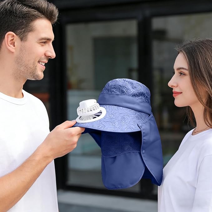 Solar Fan Cap, Wide Brim Sun Cap, USB and Solar Powered Adjustable Breathable Fan Hat for Women Men Outdoor