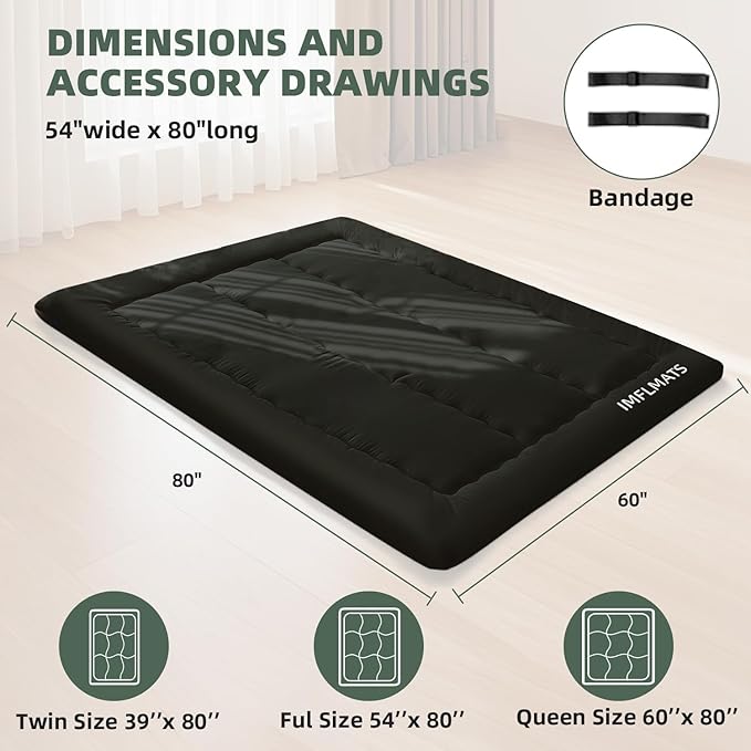 Japanese Floor Mattress Futon Mattress,3" Foldable Tatami Sleeping Pad for Adults & Kids,100% High Density Foam Comfortable Floor Mattress Queen Size 60"x 80",Ideal for Comfort and Support,Black