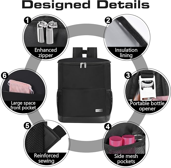 Insulated Cooler Backpack Outdoor - Leak Proof Backpack Cooler 30 Cans, Waterproof Lightweight Cooler Bag for 12h Hot/Cold Retention - Soft Cooler for Travel, Camping, Beach, Lunch
