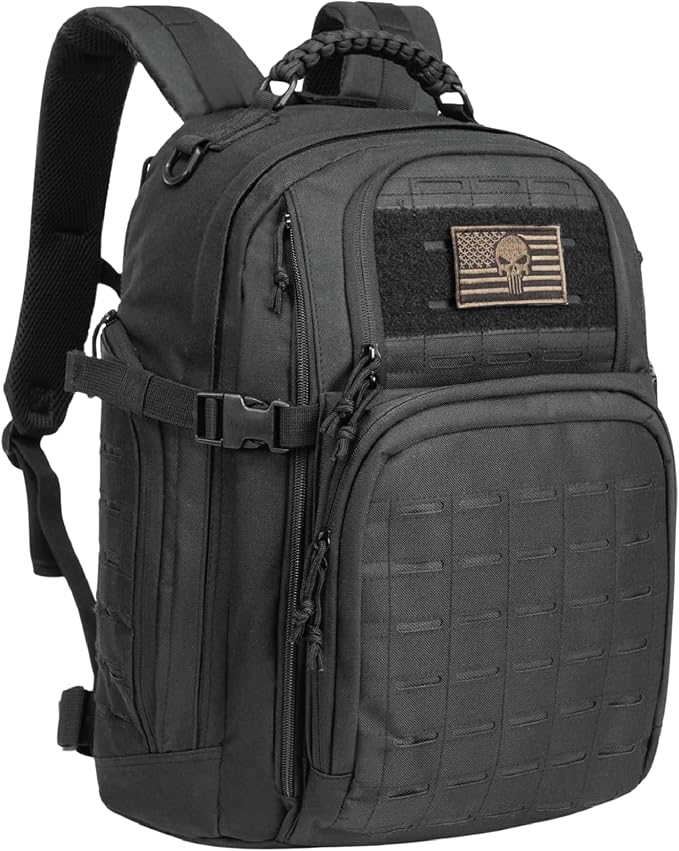 TRAILKICKER Military Tactical Backpack 40L for Men, Hiking Camping Molle EDC Daypack Army Assault Pack Lightweight Work Backpack with Water Bladder Compartment, Black