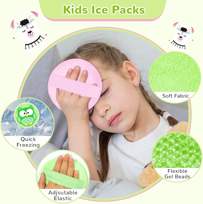 Kids Ice Packs for Boo Boos, 2 Packs Cute Hot Cold Gel Packs for Injuries, Reusable for Fever, Pain Relief, Wisdom Teeth, First Aid and Head, Arms, Legs Injuries