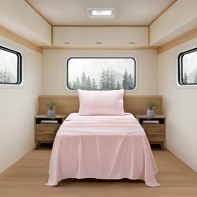Camping Sheets Twin Size - Outdoor Air Mattress Sheet Set – Built-in Corner Straps for Air Mattress & Camping Use – Designed for Inflatable Beds & Tailgate Sleepovers, Pale Pink