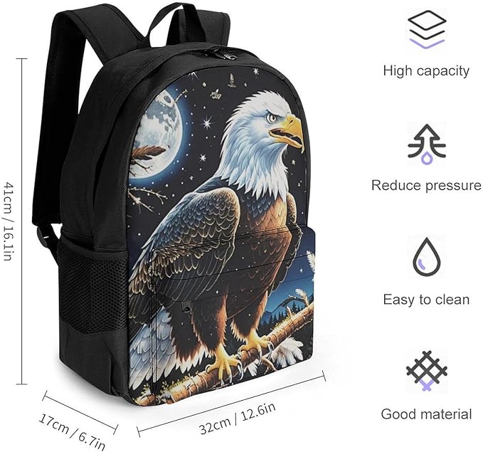 Rucksack Polyester Anti-Theft Multipurpose Native American Indian Eagle Bookbag Big Capacity Travel and Sport Backpack Rucksack With Side Pockets