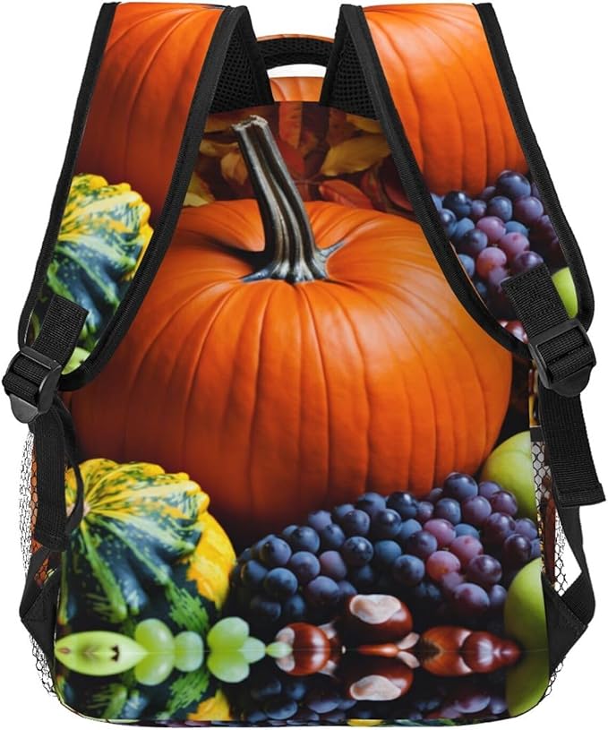 Shoulder Book Bags Anti-Theft Multipurpose Big Capacity Bookbag, Thanks Giving Pumpkin Corn Fruit Art Travel Hiking Backpack With Smooth Zippers