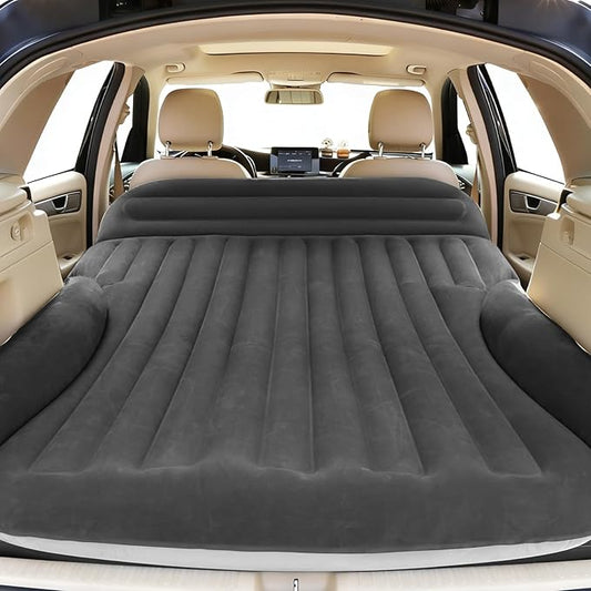 SUV Air Mattress, Double-Sided Thick Flocked Car Air Mattress with Built-in Pump & Pillow, Complete Sleeping Accessories for Auto Camping & Road Trips（Dark Coffee）