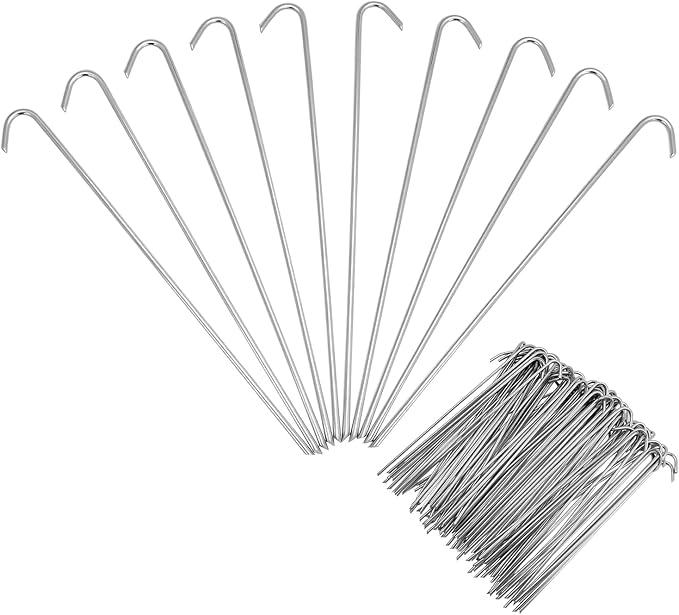 QWORK 120 Pack 9-Inch Galvanized Steel Tent Stakes, Garden Edging Fence Hooks for Outdoor Decorations