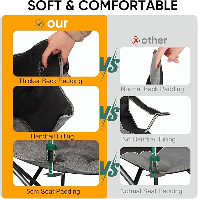 Colorsoul Oversized Heated Camping Chairs Heavy Duty, Fully Thick Padded Heated Chairs for Outdoor Sports, Heated Folding Chair for Adults Support 450lbs, 3 Heat Levels, Battery NOT Included