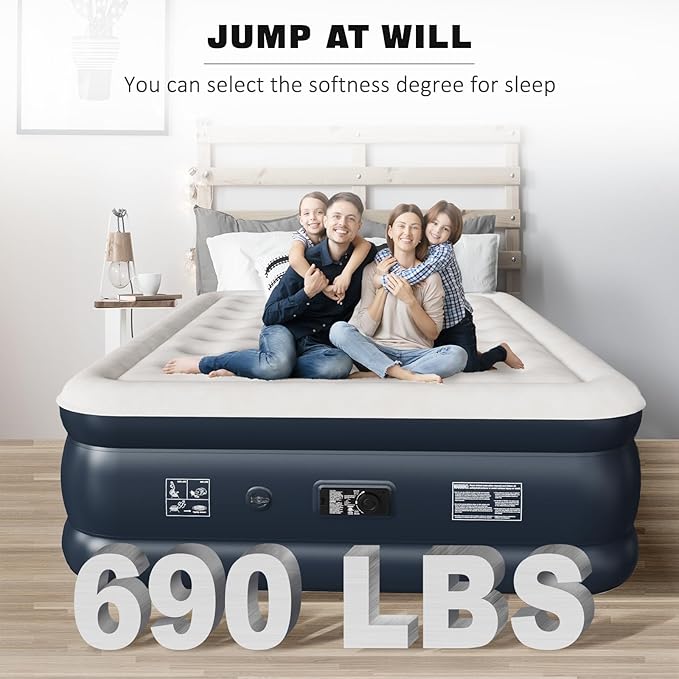 nalone Air Mattress Queen with Built in Pump, 18'' Raise Luxury Inflatable Mattress, 2025 Upgraded Fast Blow Up Mattress with Carry Bag, Portable Air Bed for Home, Travel & Camping