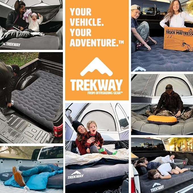 Offroading Gear Truck Bed Air Mattress | 5.5ft to 5.8ft Truck Box | Trekway | F150 | Ram 1500 | Silverado | Tundra | Titan | Converts to Full Double Size Bed | Inflatable Blow Up