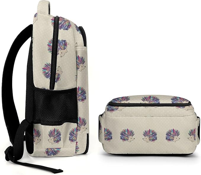 Cute College Laptop Backpack Hedgehog Polka Dot, Sturdy Travel Business Bag with Tumbler Holder Gifts for Nurse Teacher Women
