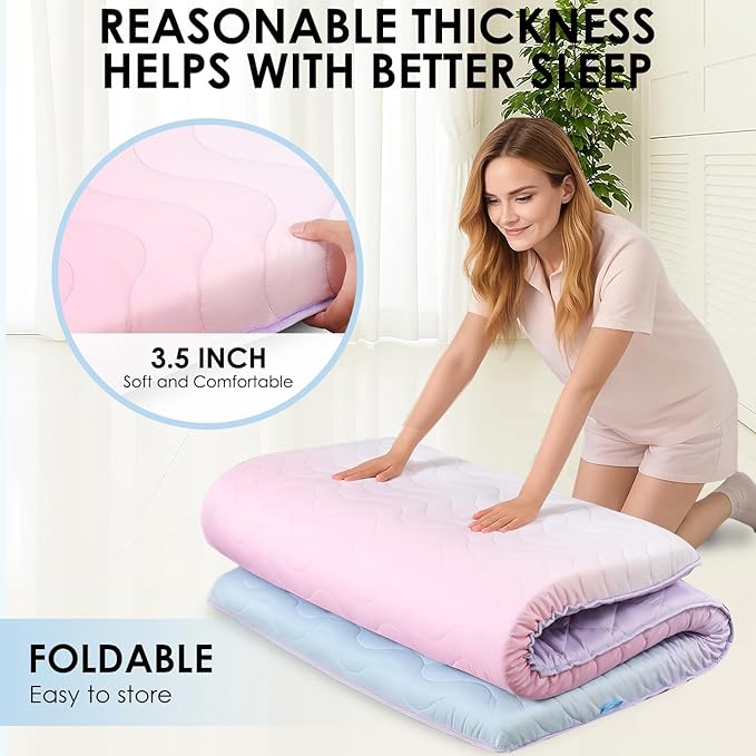 Japanese Floor Futon Mattress, 3.5" Thicken Colorful Rainbow Portable Floor Mattress, High-Density Foam Tatami Mat Sleeping Pad for Camping Guest Room Dormitory RV, Full