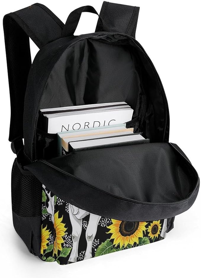 Supdreamc Polyester Daypack for Hiking Work Running, Big Capacity Anti-Theft Multipurpose Shoulder Bag, Farm Cow Sunflower Print Travel and Sport Backpack Rucksack