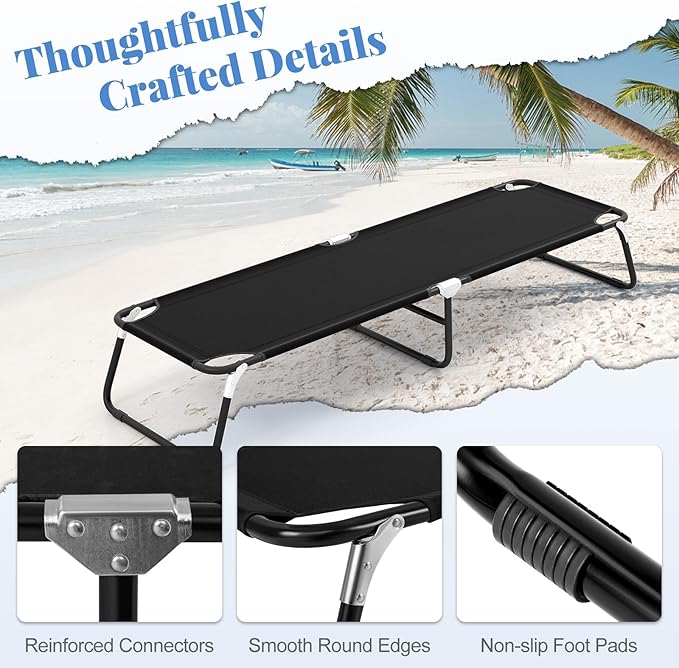 Goplus Folding Camping Cot, Heavy Duty Collapsible Foldable Camping Bed for Adults Kids with Non-Slip Foot Pad, Indoor Outdoor Portable Sleeping Cot for Hiking, Camping, Fishing (Black)