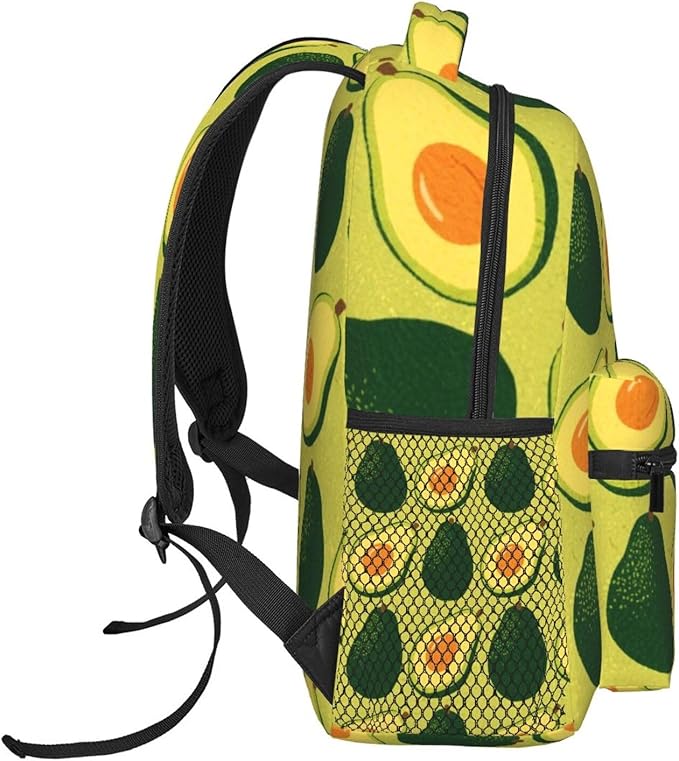 Rucksack Multipurpose Anti-Theft Big Capacity Shoulder Bag, Green Avocado Art Travel Hiking Camping Rucksack With Side Pockets