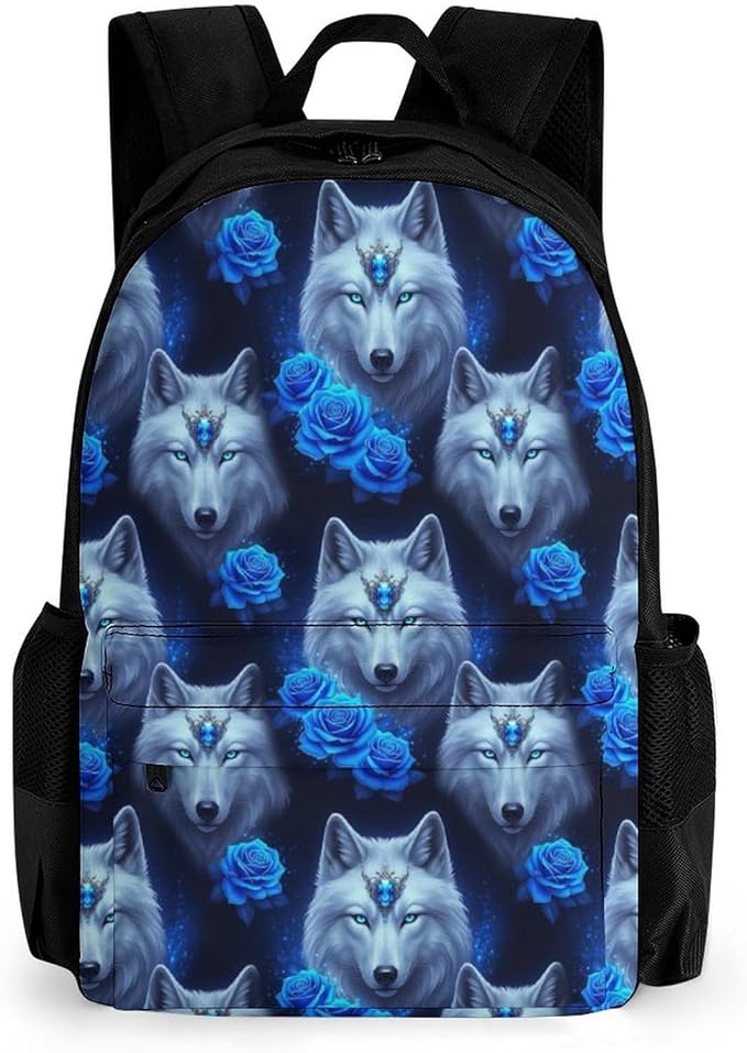 Convenient Anti-Theft Dual Shoulder Bag for Biking and Hiking Adventures, Blue Rose Wolf, Travel Hiking Daypack