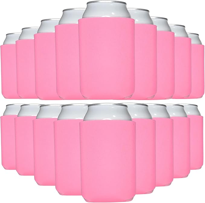 TahoeBay Blank Beer Can Cooler Sleeves (25-Pack) Bulk Sublimation Blanks for Vinyl Plain Soft Foam Can Sleeves Coolers for Soda Cans & Bottles Black, White, Assorted Solid Color (Neon Pink)