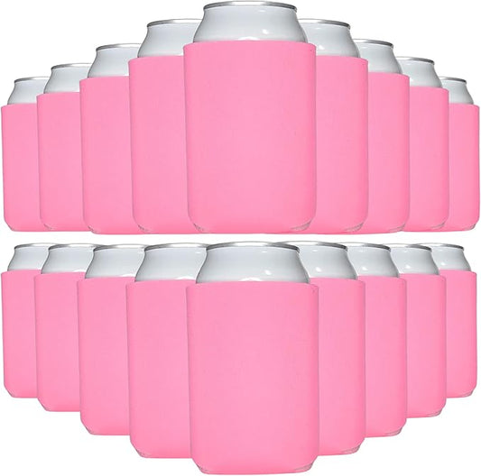 TahoeBay Blank Beer Can Cooler Sleeves (25-Pack) Bulk Sublimation Blanks for Vinyl Plain Soft Foam Can Sleeves Coolers for Soda Cans & Bottles Black, White, Assorted Solid Color (Neon Pink)