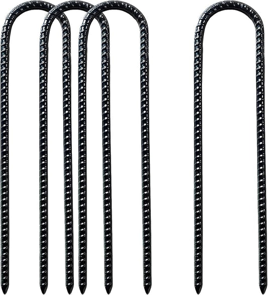 U Shaped Rebar Stakes 12 Inch Heavy Duty Ground Anchors Metal Stake Trampoline Wind Stakes for Camping Tent Security 4 Pack