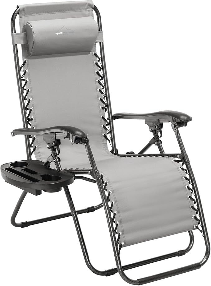 Heavy Duty Zero Gravity Chair with Adjustable Reclining, Extra Large Side Table, Gray 600D Polyester, Powder-Coated Steel Frame, 300 lbs Capacity