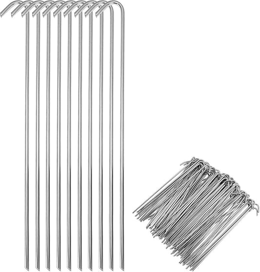 QWORK 120 Pack 9-Inch Galvanized Steel Tent Stakes, Garden Edging Fence Hooks for Outdoor Decorations
