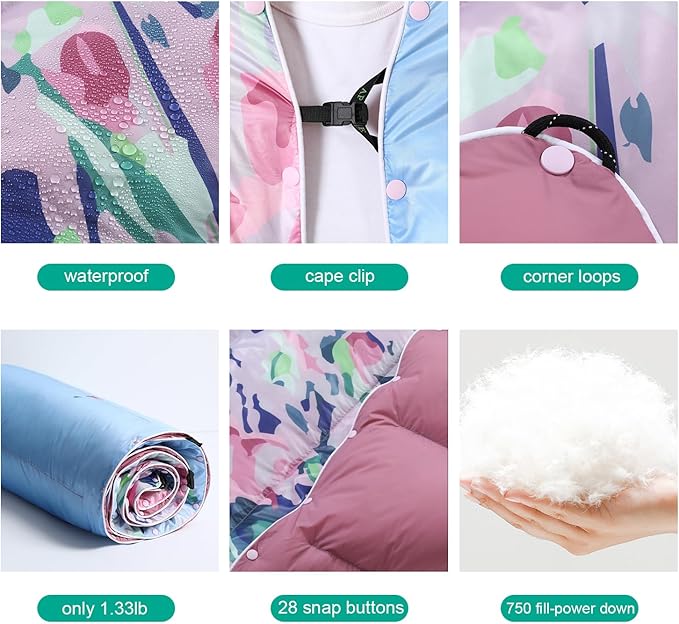 APSMILE Outdoor Down Blanket | Extra Warm & Puffy Camping Blanket | Water-Resistant, Lightweight, Packable Sleeping Quilt for Camp, Travel, Hiking, Picnic, Backpack (Flower Field HD Printed, 52"x75")