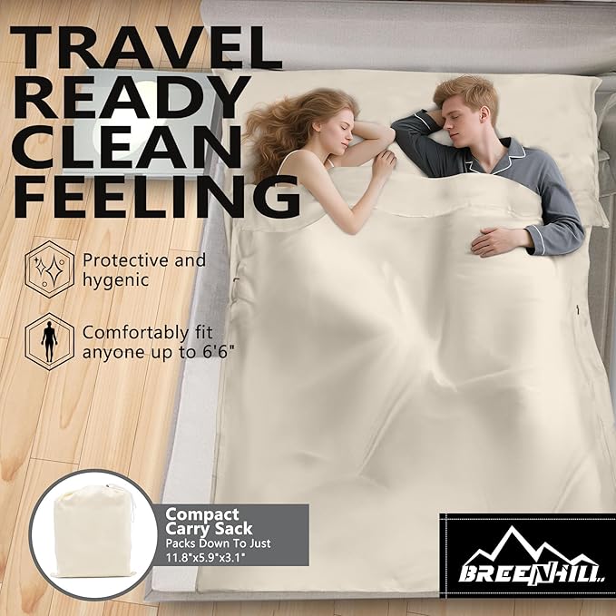 Sleeping Bag Liner,Long Staple Cotton, Adult Sleep Sack & Travel Sheets,Travel Sleep Sack for Backpacking, Hotels & Hostels Lightweight Travel Sheet Camping Sheets,Has Full Length Zipper