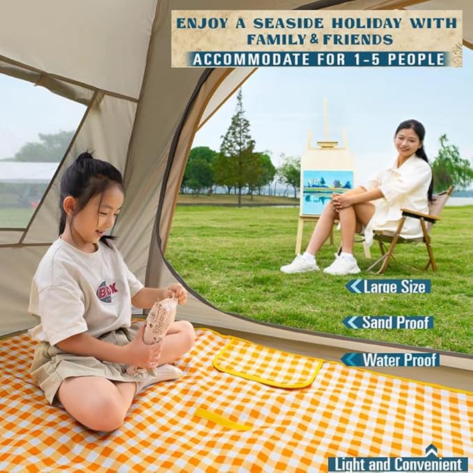 K Y KANGYUN Picnic Blanket | Beach Mat| Picnic Blankets for Indoor and Outdoor, 80" x 60" Sandproof Waterproof Larger Mats for Beach, Travel, Camping, Hiking, Park Grass,Handy Tote, Foldable.