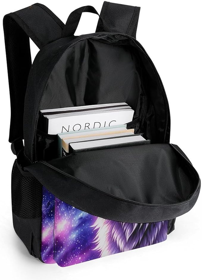 Men Women Lightweight Blue Universe Galaxy Magic Wolf In The Space Backpack Large Capacity Bookbag With Smooth Zippers for Gym Business Running