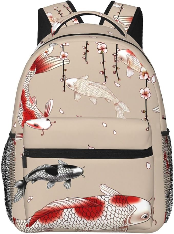 Rucksack Anti-Theft Multipurpose Big Capacity Carry On Bag, Fish Carps Animals Wildlife Traveling Camping Backpack With Side Pockets