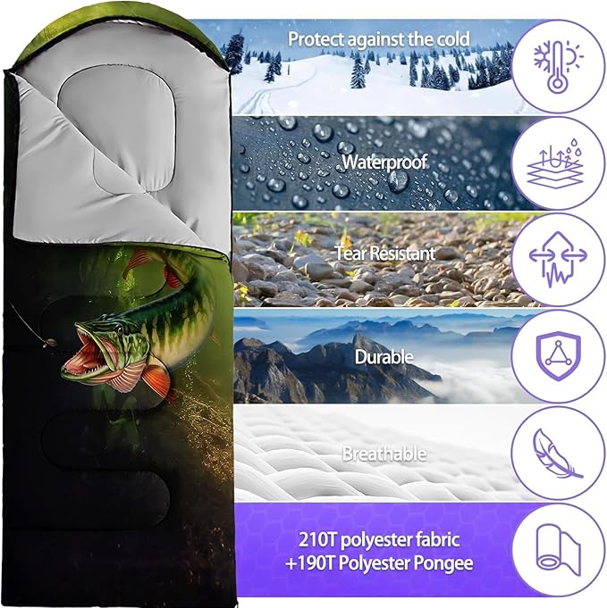 Sleeping Bags for Adults Youth Kids,3D Printing Camping Sleeping Bag for Girls Boys Lightweight Waterproof Cold/Warm Weather Sleeping Bag for 3 Seasons