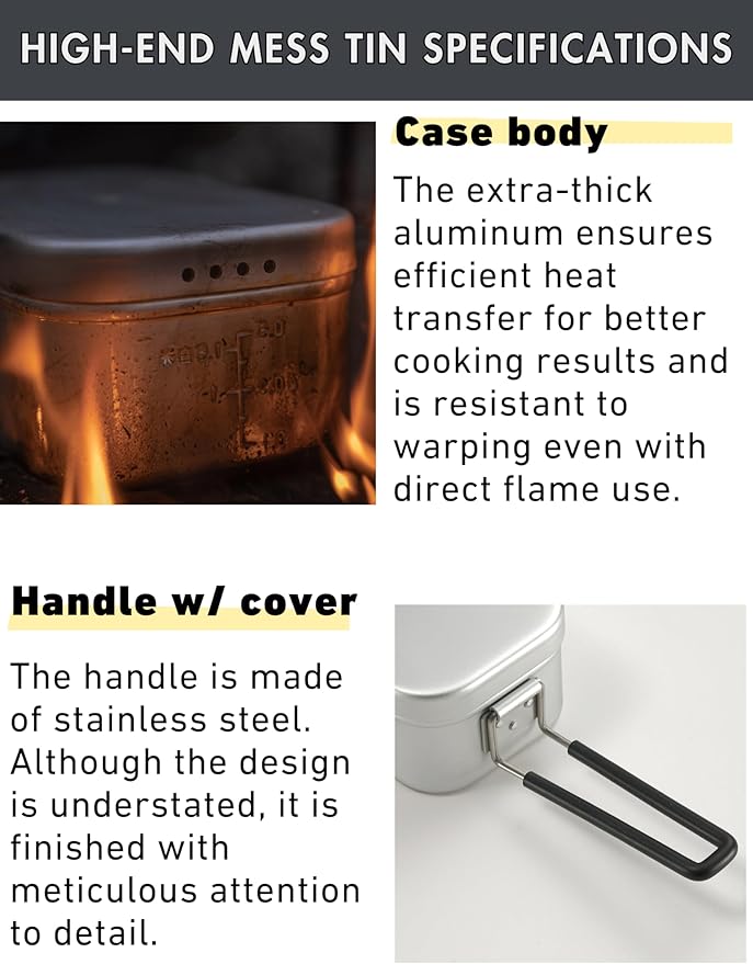 CAMPINGMOON Mess Tin 1.3L Aluminium Camping Cookware Extreme Thick S-2013