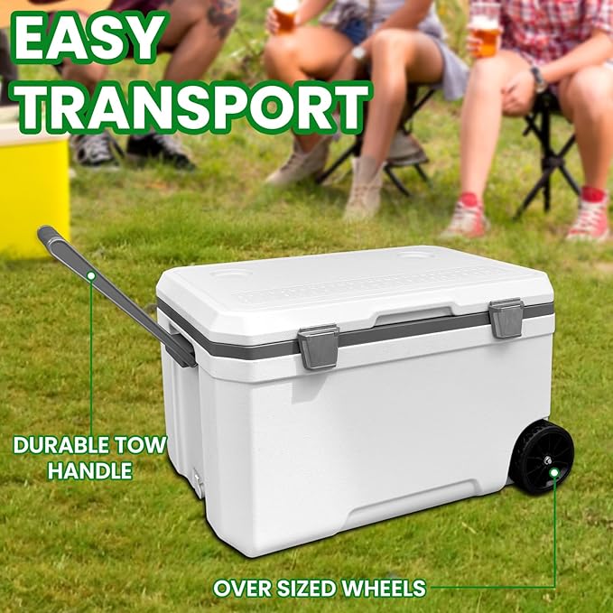JUST-V 34-127 Quart Insulated Portable Cooler with Heavy Duty Wheels Keeps Ice for up to 5 Days, Great for Drink, Beach, Camping, Tailgating, Sports, & More